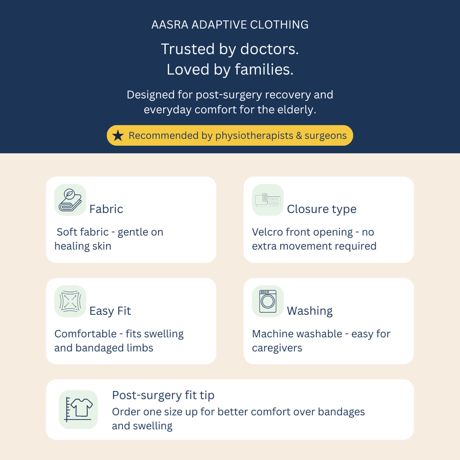 adaptive front-open kurti for women post-surgery recovery velcro detail India | Aasra