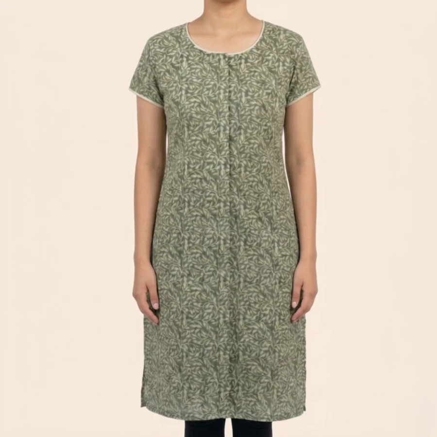front-open kurti for elderly women adaptive Indian ethnic wear green India | Aasra