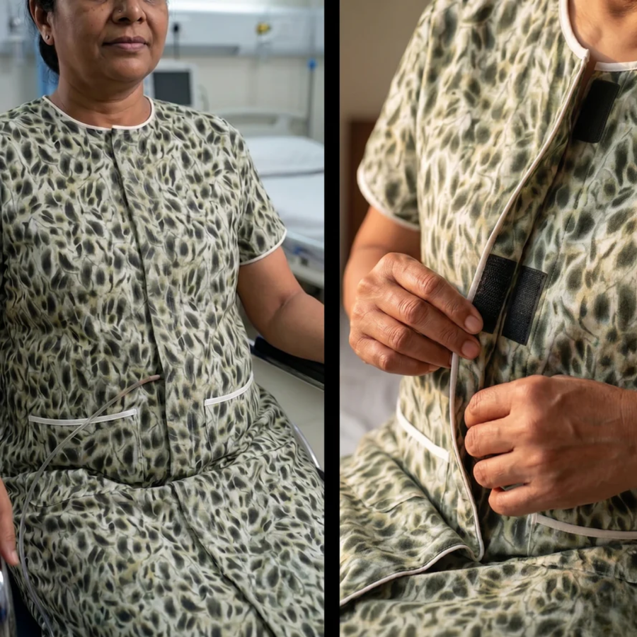front open adaptive nighty for women post-surgery elderly wear green India | Aasra