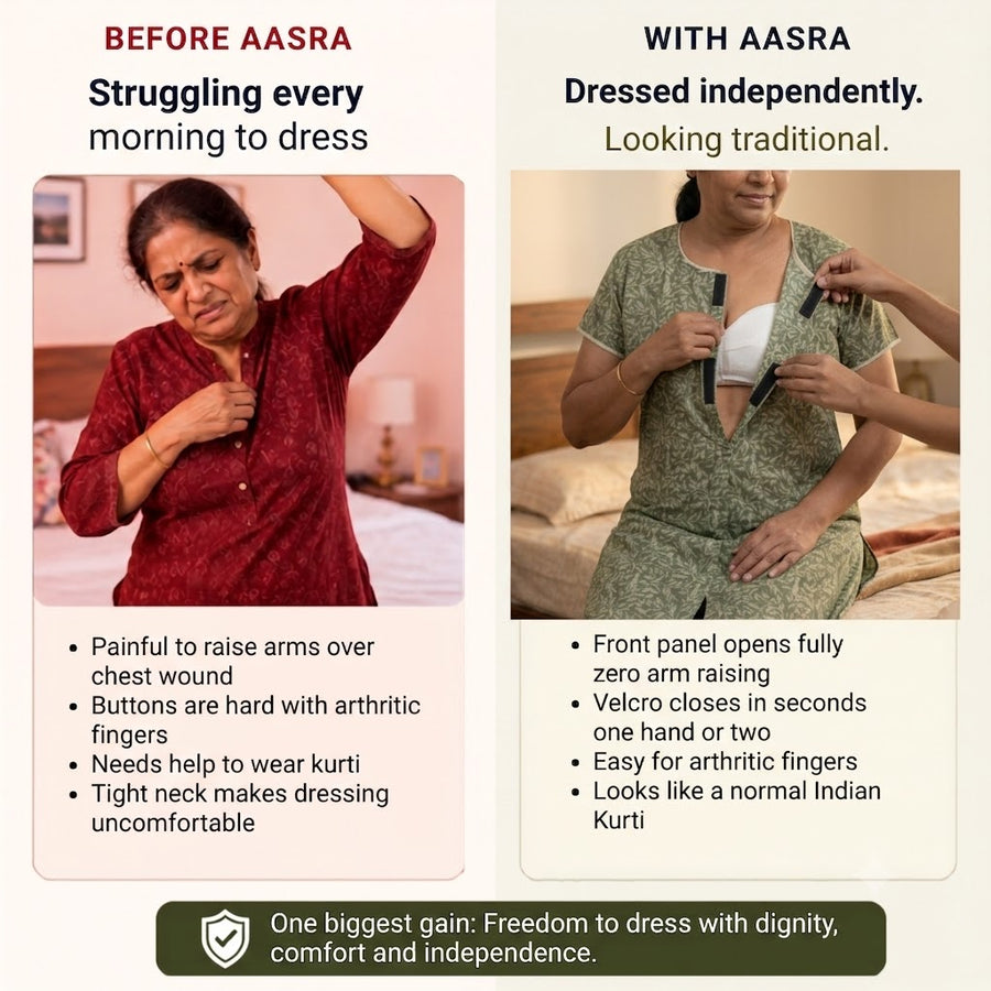 Velcro Kurti for Elderly Women & Patients | Front-Open Adaptive Easy-Wear Kurti (Green) | India