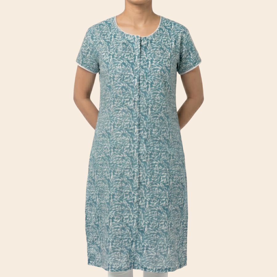 front-open adaptive kurti for women post-surgery elderly wear blue India | Aasra