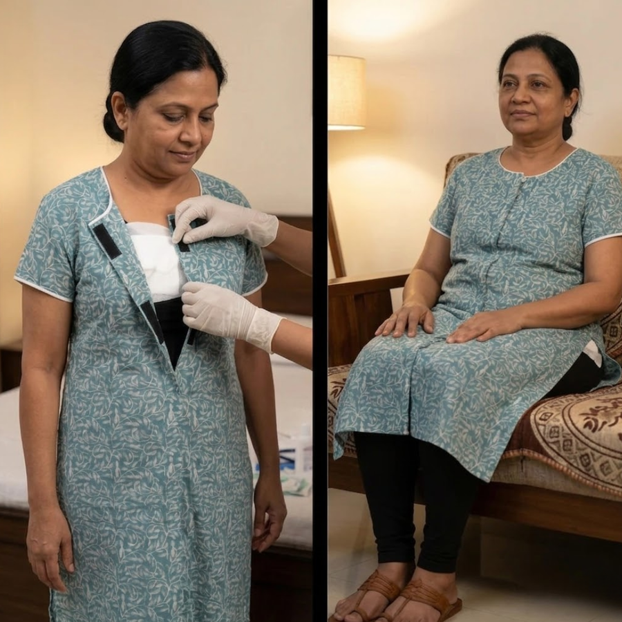 front-open adaptive kurti for women post-surgery elderly wear blue India | Aasra