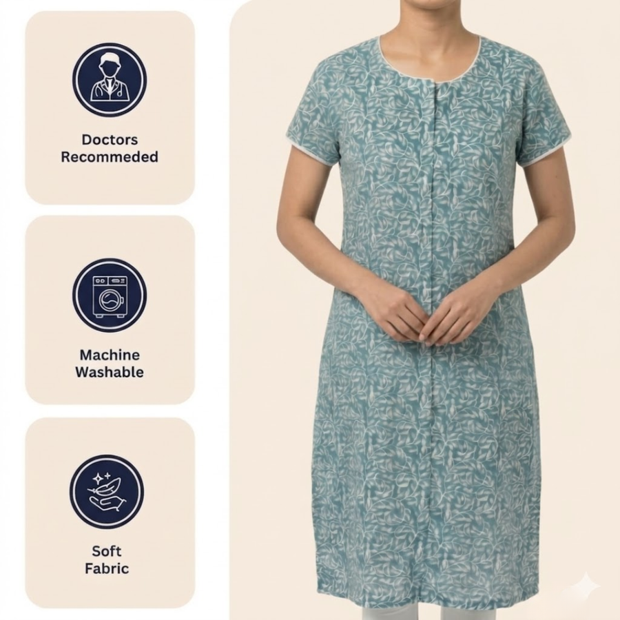 front-open adaptive kurti for women post-surgery elderly wear blue India | Aasra