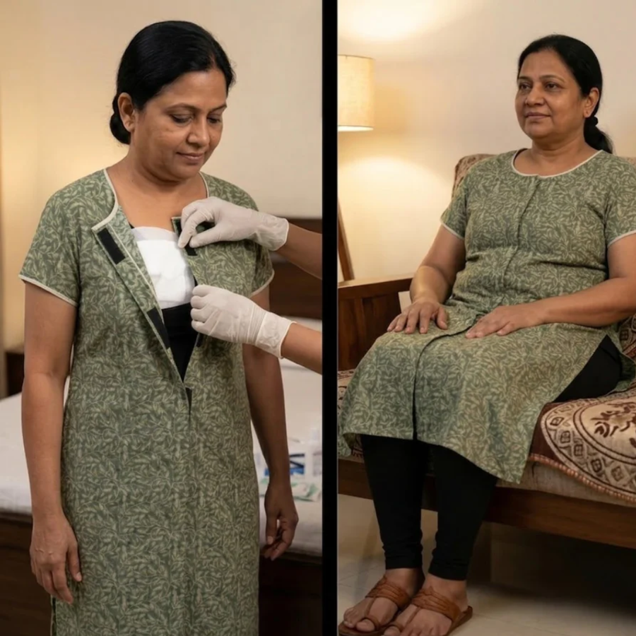 front-open kurti for elderly women adaptive Indian ethnic wear green India | Aasra