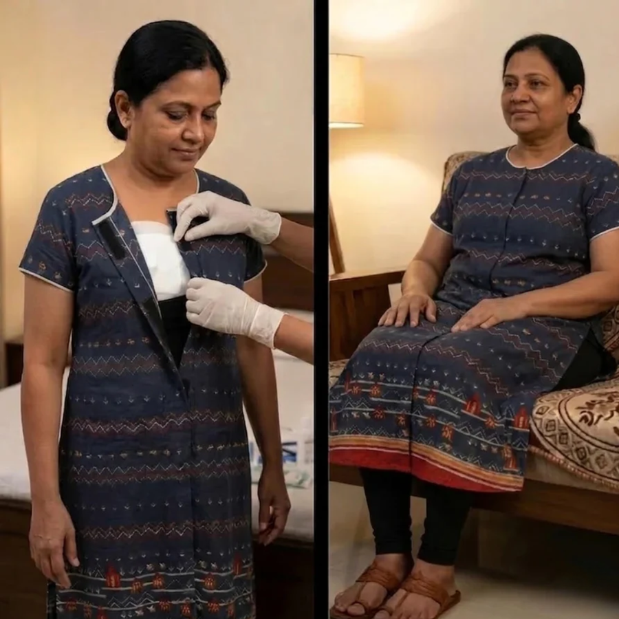 adaptive velcro kurti for women elderly post-surgery dark brown India | Aasra