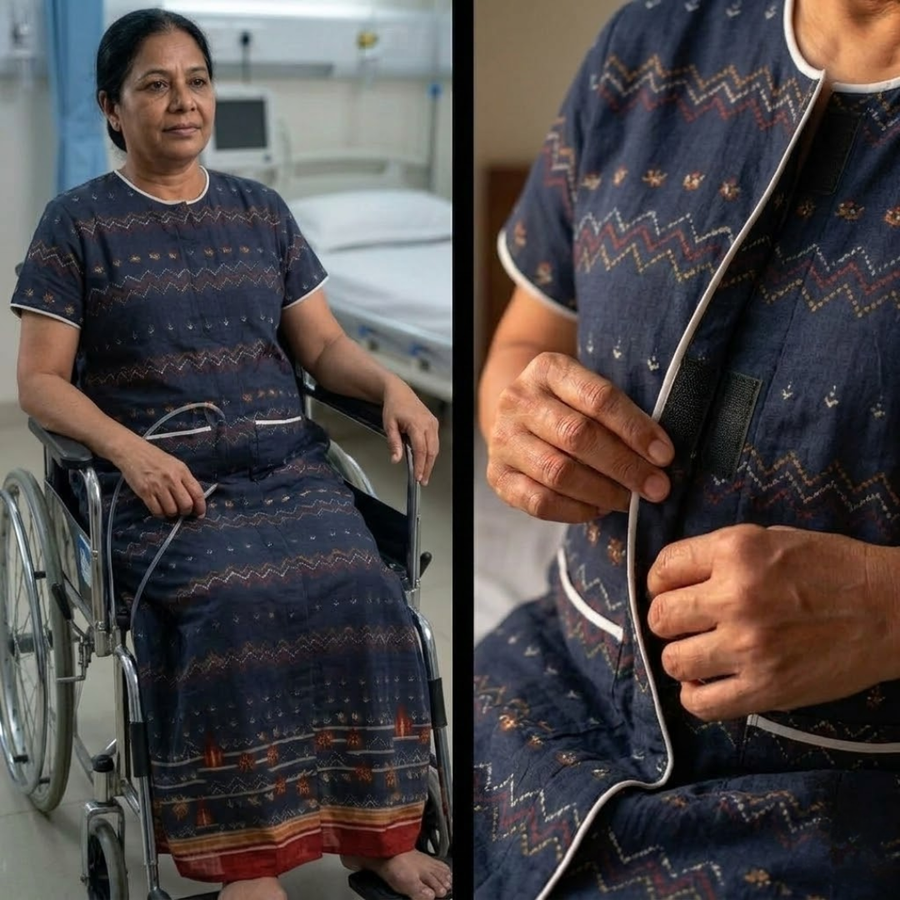 adaptive front-open nighty for women post-surgery elderly night dress dark brown India | Aasra