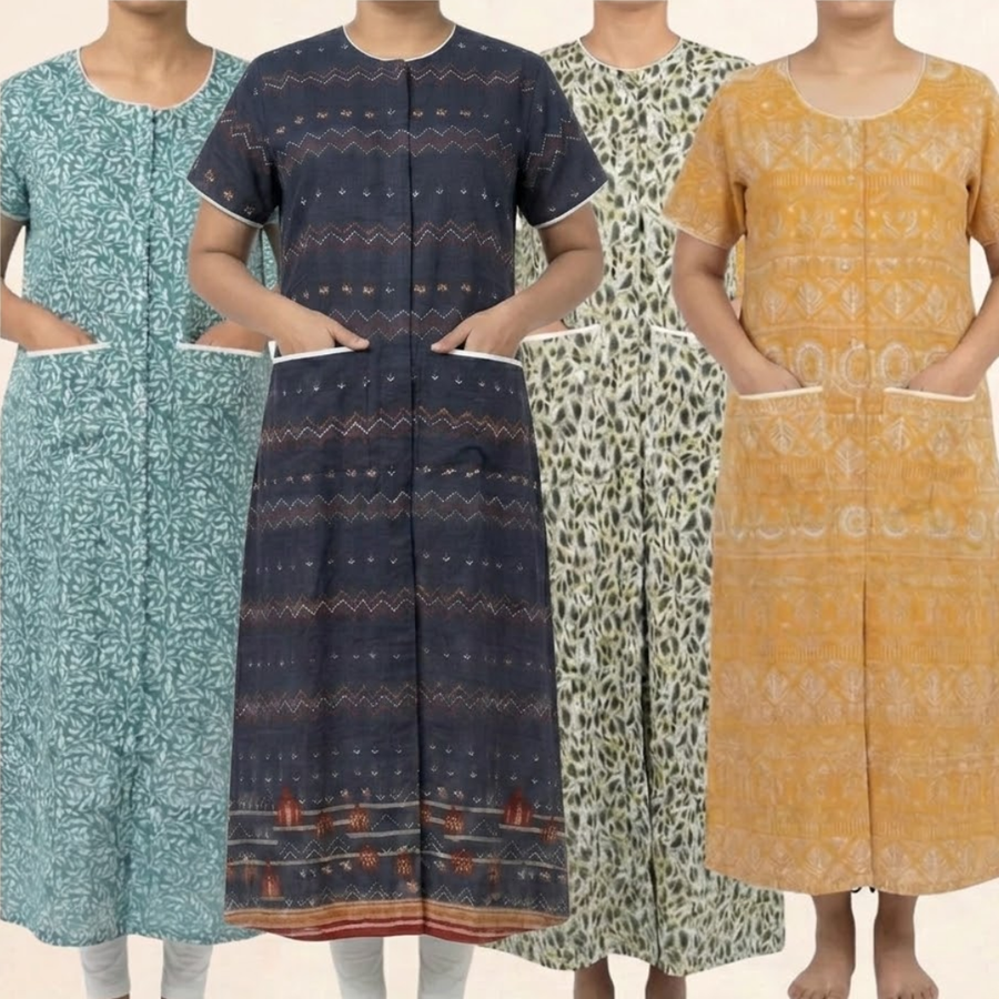 adaptive front-open nighty for women post-surgery elderly nightwear yellow India | Aasra