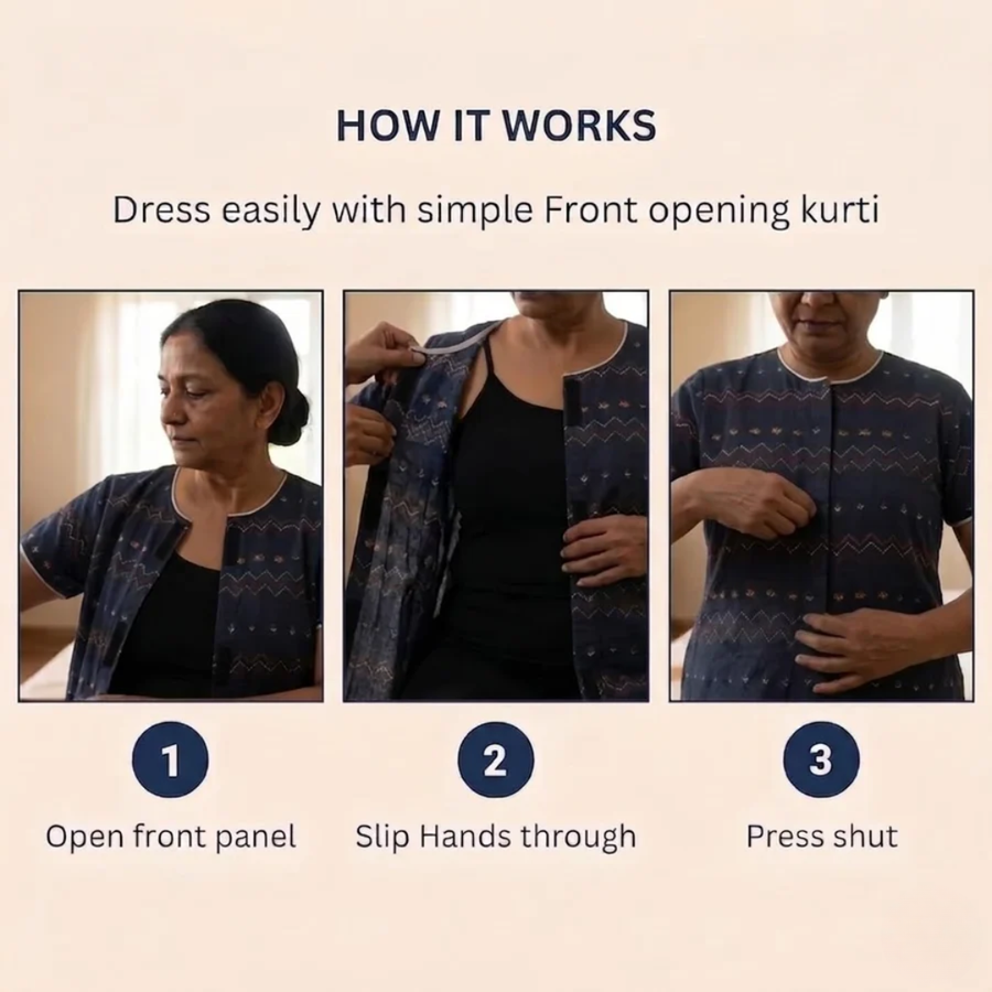 adaptive velcro kurti for women elderly post-surgery dark brown India | Aasra