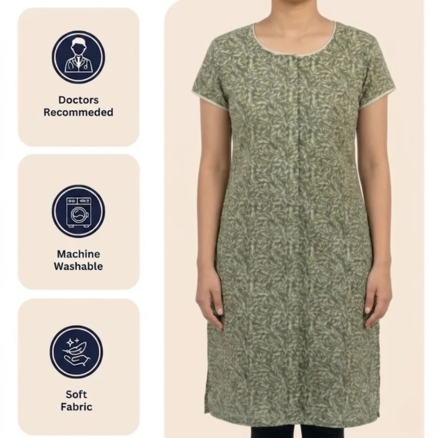 front-open kurti for elderly women adaptive Indian ethnic wear green India | Aasra