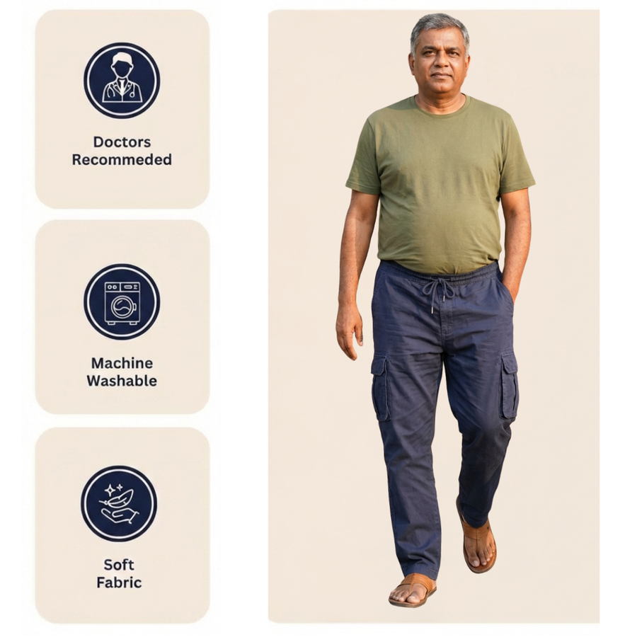 Women's adaptive catheter cargo pants side-zip detail view | Aasra