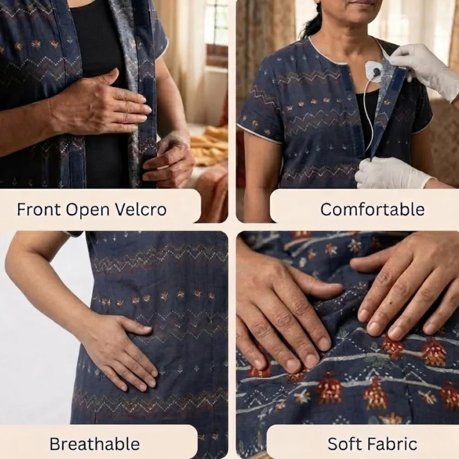adaptive velcro kurti for women elderly post-surgery dark brown India | Aasra