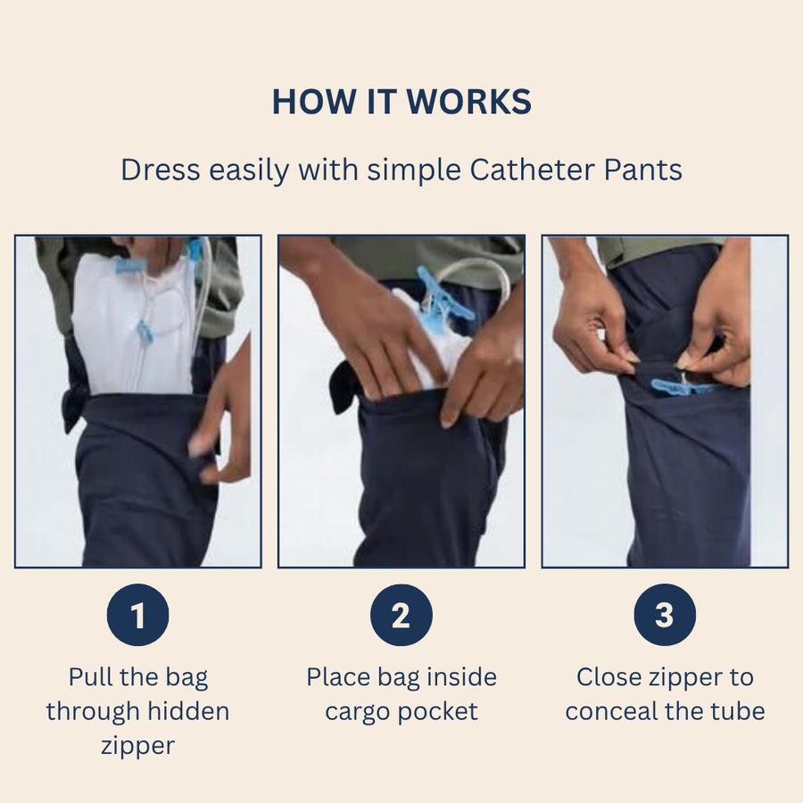 Women's adaptive catheter cargo pants full view comfortable recovery wear | Aasra