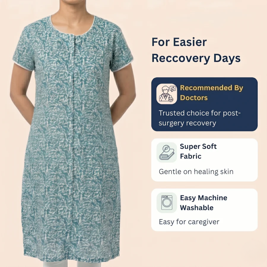 front-open adaptive kurti for women post-surgery elderly wear blue India | Aasra