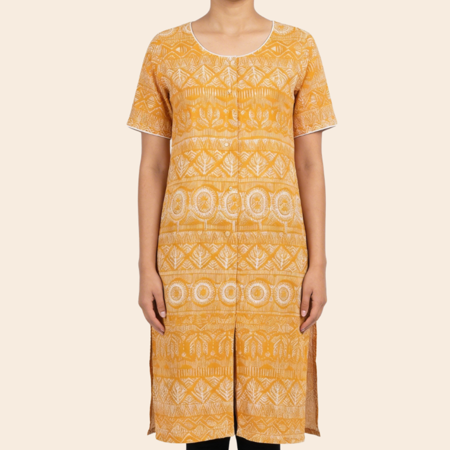 adaptive front-open velcro kurti for women elderly post-surgery yellow India | Aasra