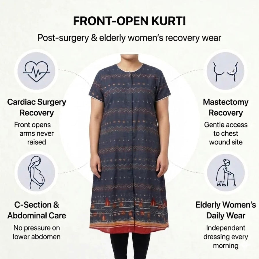 adaptive velcro kurti for women elderly post-surgery dark brown India | Aasra