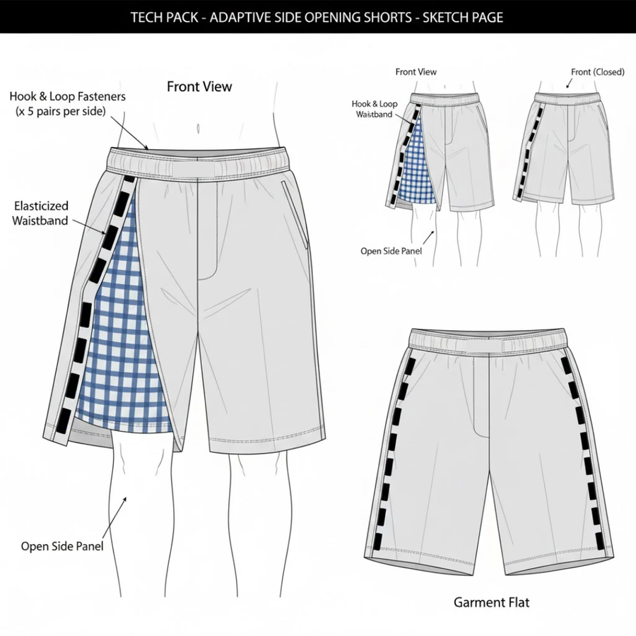 Adaptive Tearaway Shorts | 100% Cotton | Velcro Side-Opening for Easy Change (Men's)