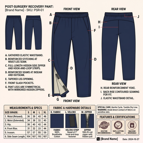 Adaptive Side-Opening Pajama with Full-Length Velcro Closure | Easy-Wear Night Pant (Men's)
