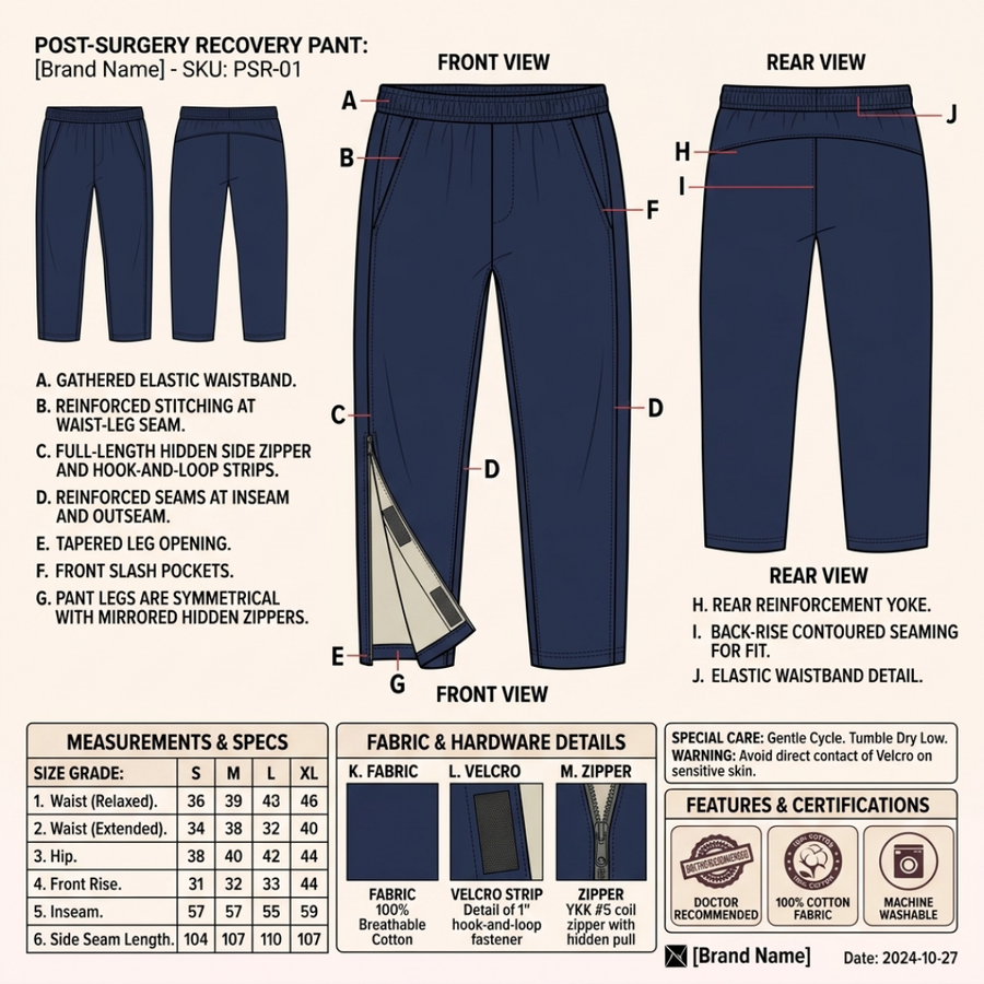 Adaptive Side-Opening Pajama with Full-Length Velcro Closure | Easy-Wear Night Pant (Men's)