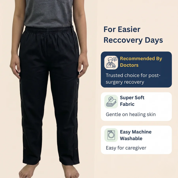 adaptive side-opening pajama for women post-surgery night pant velcro closure India | Aasra