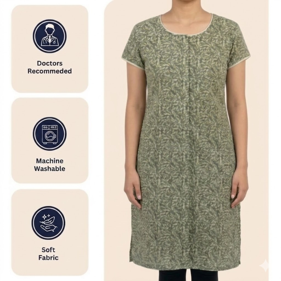 Front-Open Velcro Kurti for Women | Adaptive Easy-Wear Kurti (Green)