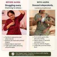 Velcro Kurti for Elderly Women & Patients | Front-Open Adaptive Easy-Wear Kurti (Green) | India