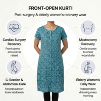 Front-Open Velcro Kurti for Women | Adaptive Easy-Wear Kurti (Blue)