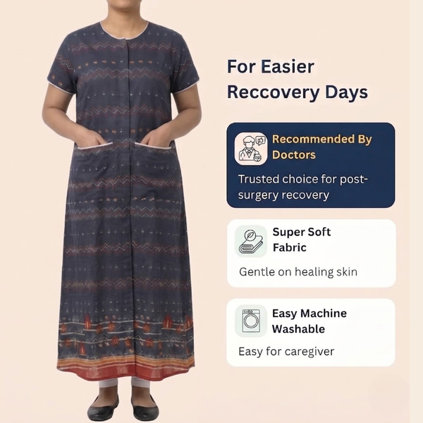 Adaptive Front-Open Nighty for Women | Easy-Wear with Pockets (Yellow)