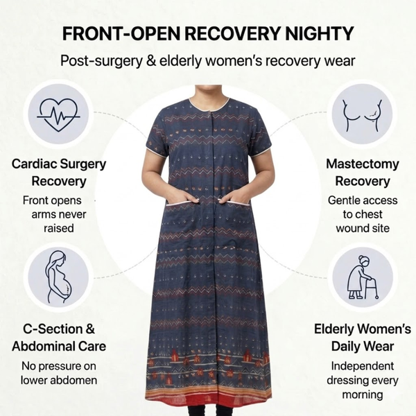 Adaptive Front-Open Nighty for Women | Easy-Wear with Pockets (Dark Brown)