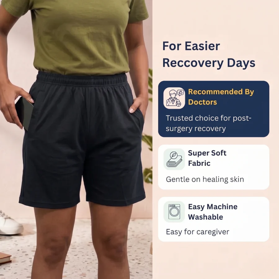 adaptive tearaway shorts for women velcro side-opening post-surgery recovery India | Aasra
