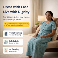 Adaptive Front-Open Nighty for Women | Easy-Wear with Pockets (Blue)