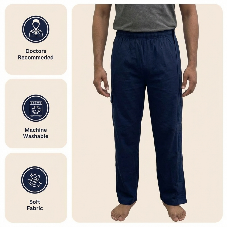 adaptive side-opening pajama for women post-surgery night pant velcro closure India | Aasra