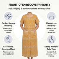 Adaptive Front-Open Nighty for Women | Easy-Wear with Pockets (Yellow)