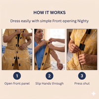 Adaptive Front-Open Nighty for Women | Easy-Wear with Pockets (Yellow)