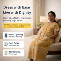 Adaptive Front-Open Nighty for Women | Easy-Wear with Pockets (Yellow)