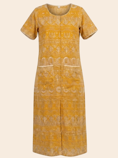 Adaptive Front-Open Nighty for Women | Easy-Wear with Pockets (Yellow)