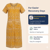 Adaptive Front-Open Nighty for Women | Easy-Wear with Pockets (Yellow)