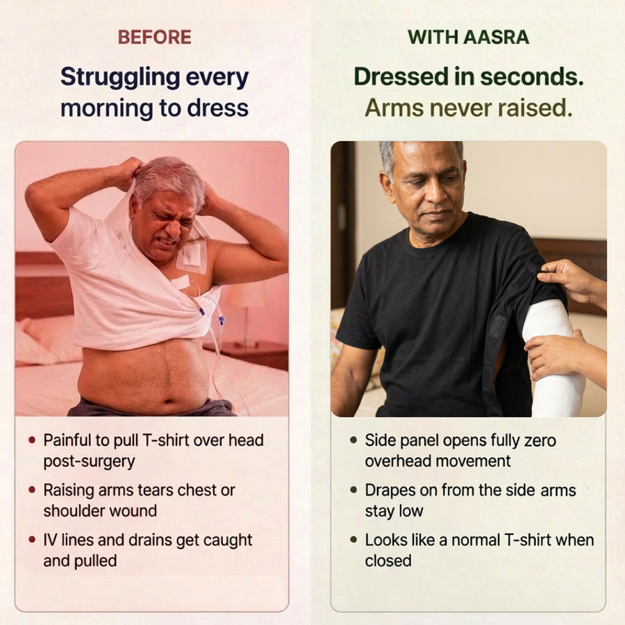 adaptive side-opening velcro t-shirt for women post-surgery upper body wear India | Aasra