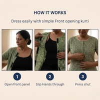 front-open kurti for elderly women adaptive Indian ethnic wear green India | Aasra