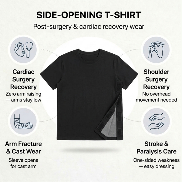adaptive side-opening velcro t-shirt for women post-surgery upper body wear India | Aasra