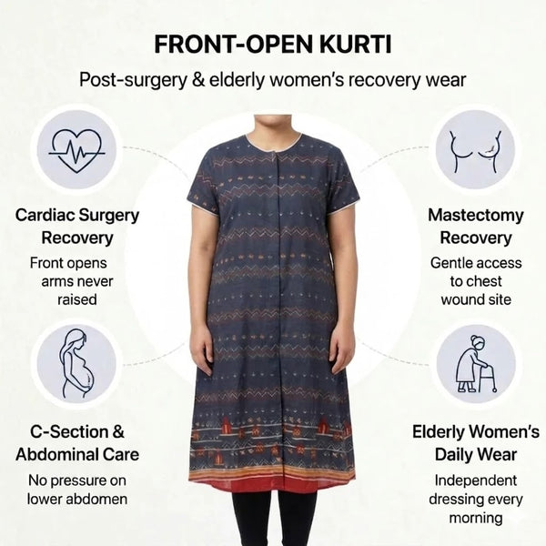 Front-Open Velcro Kurti for Women | Adaptive Easy-Wear Kurti (Dark Brown)