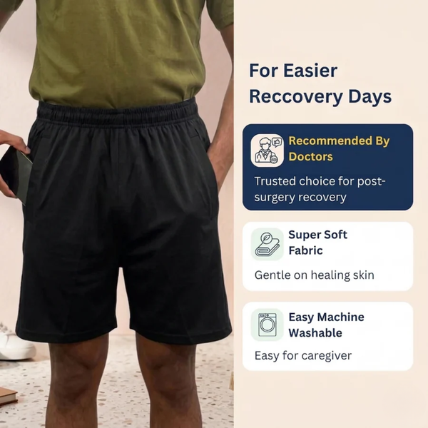adaptive tearaway shorts for men velcro side-opening post-surgery recovery India | Aasra