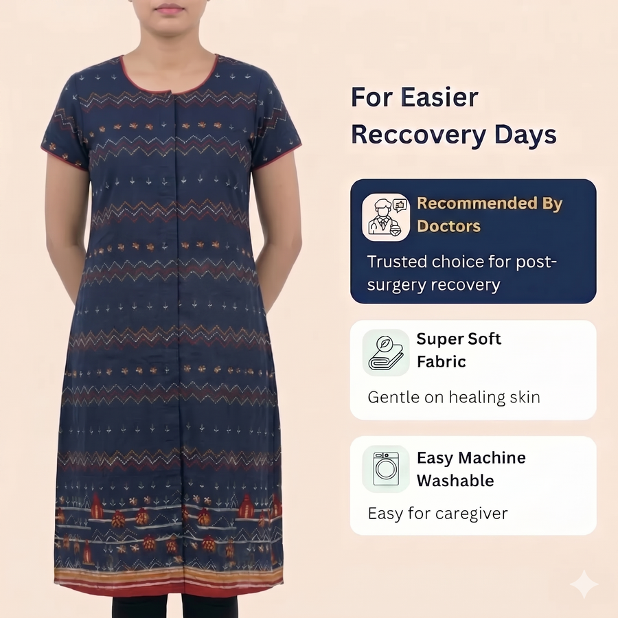 Front-Open Velcro Kurti for Women | Adaptive Easy-Wear Kurti (Blue)