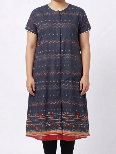 Front-Open Velcro Kurti for Women | Adaptive Easy-Wear Kurti (Dark Brown)
