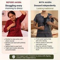 Velcro Kurti for Elderly Women & Patients | Front-Open Adaptive Easy-Wear Kurti (Dark Brown) | India