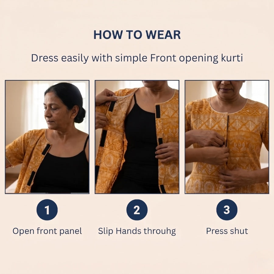 How to wear Front-Open Velcro Kurti for Elderly & Post-Surgery Women
