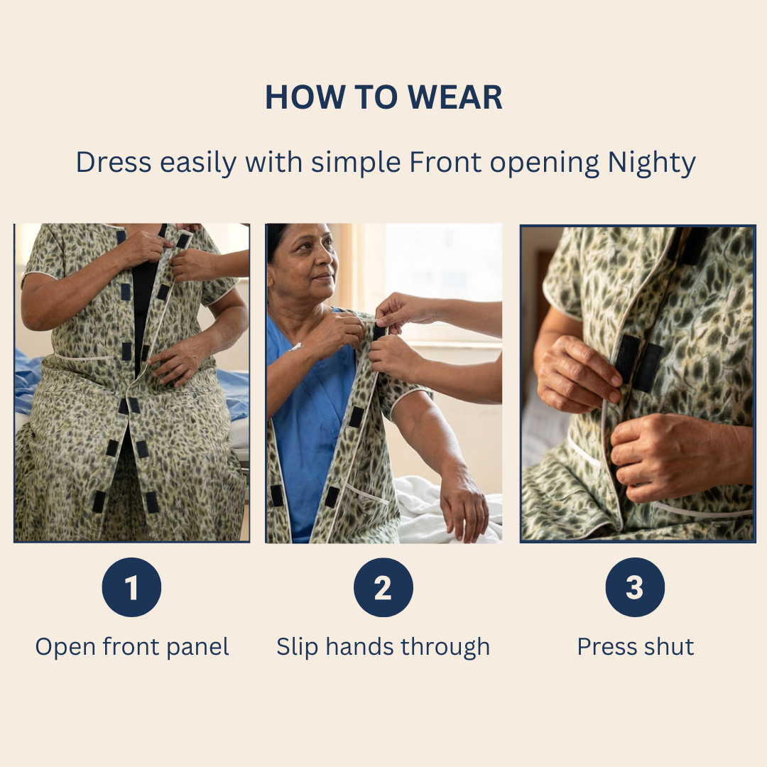 How to wear Adaptive Front-Open Nighty for Women | Easy-Wear with Pockets (Green)